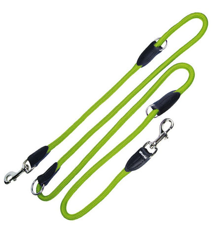 Green Gloria dog leash, 1.2 x 200 cm, shown with sturdy nylon material and metal clip for secure dog walking.