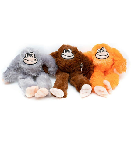 Orange polyester dog plush toy by Gloria, shaped like a playful monkey for dogs to chew and cuddle.