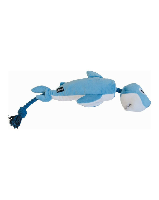 Gloria blue shark dog toy made of polyester and polypropylene, soft plush cuddle plush for dogs.