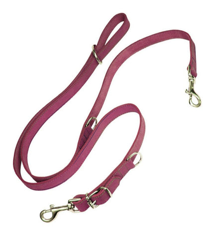 Pink Gloria Oasis dog leash, 2.1 x 200 cm, sturdy nylon material shown coiled with metal clip for secure dog walking.