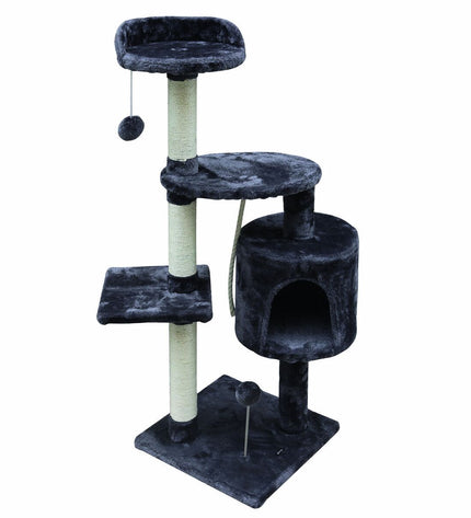 Gloria kattenkrabpaal met grijze polyester en sisal, houten en plastic onderdelen, perfect voor katten om te krabben en spelen.
