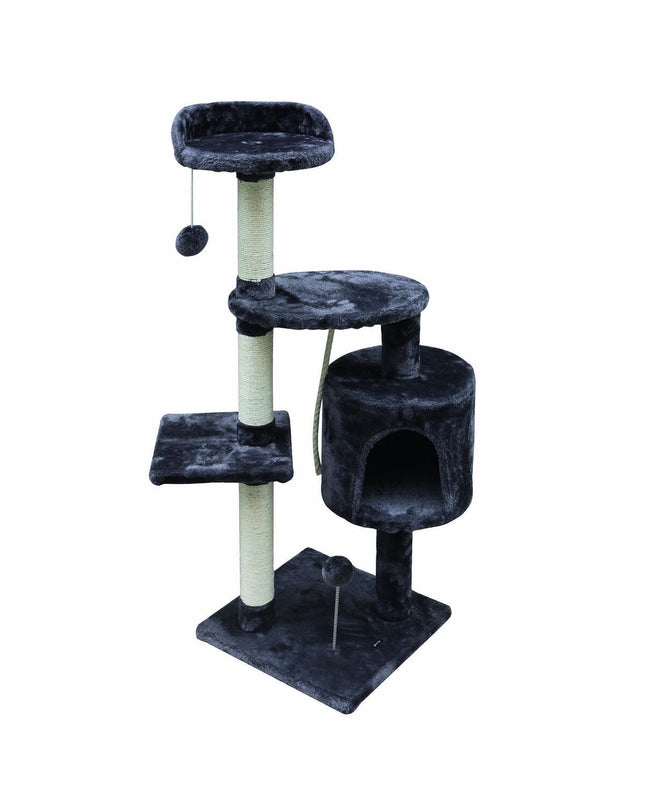 Gloria kattenkrabpaal met grijze polyester en sisal, houten en plastic onderdelen, perfect voor katten om te krabben en spelen.