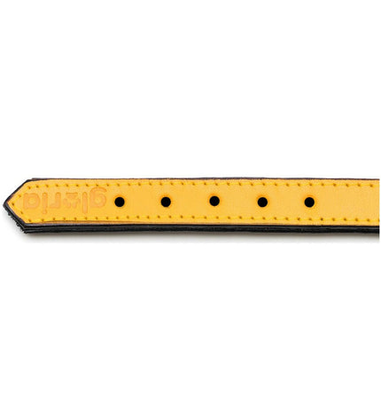 Gloria hondenhalsband in geel, gestoffeerd, 30 cm length, 1.5 cm breed, suitable for small to medium dogs.