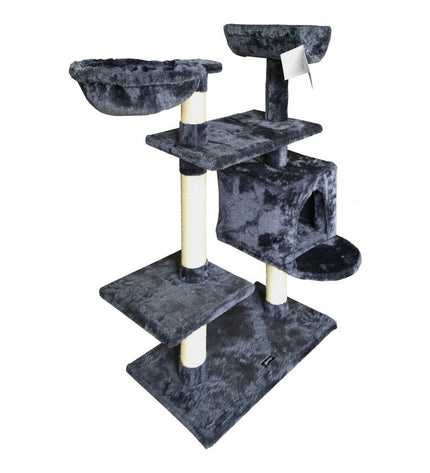 Gloria Kattenkrabpaal met houten boomstructuur, grijs sisal en papier, ideaal voor katten om te krabben en te spelen.