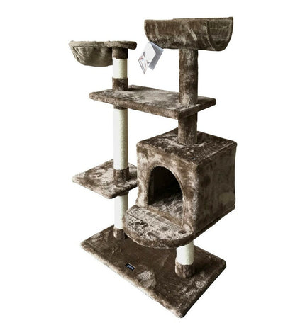 Gloria Katten Krabpaal in bruine hout en sisal, 35x100x60 cm, with multiple platforms and sisal scratching posts for cats.