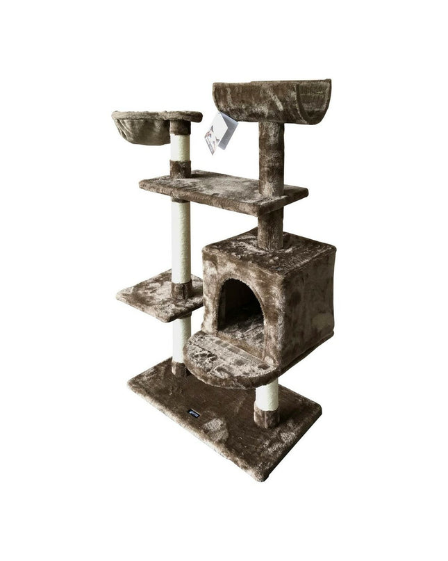 Gloria Katten Krabpaal in bruine hout en sisal, 35x100x60 cm, with multiple platforms and sisal scratching posts for cats.