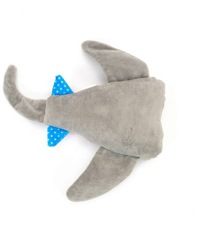 Gray Gloria dog cuddly toy made of polyester and polypropylene, with a soft, textured surface and playful design.