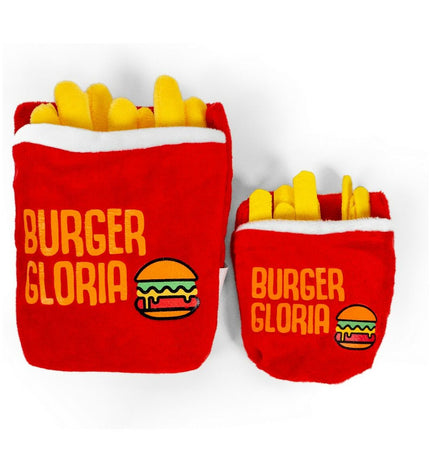 Red Gloria polyester dog plush toy featuring a fun fry design, perfect for playful canine companions.