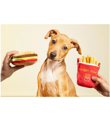 Colorful Gloria Hamburg Dog Toy in polyester and polypropylene, shaped like a hamburger, measuring 14 x 6 cm for dogs.