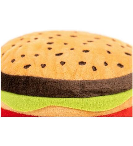 Colorful Gloria Hamburgers dog chew toy made of polyester and polypropylene, measuring 14 x 6 cm, designed for dogs.