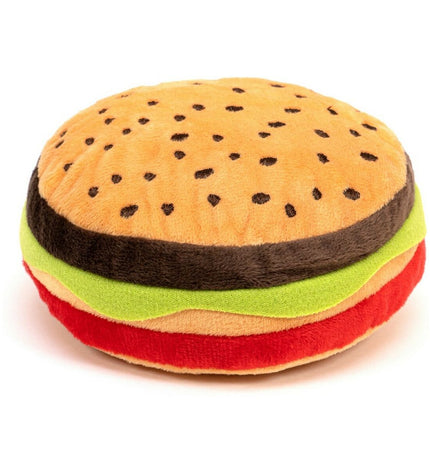 Colorful Gloria Hamburg Dog Plush Toy, multicolored polyester with hamburger design, 14x6 cm, ideal for dogs.