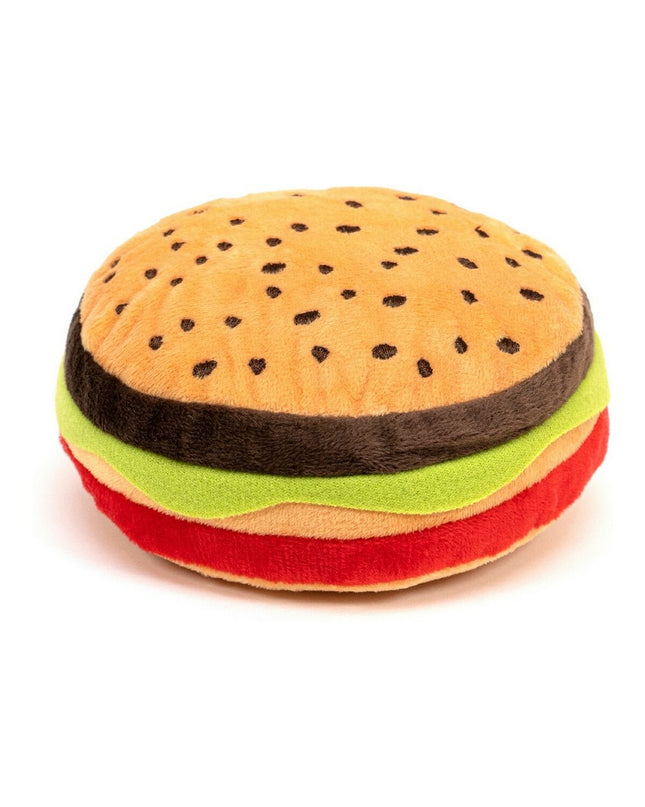 Colorful Gloria Hamburg Dog Plush Toy, multicolored polyester with hamburger design, 14x6 cm, ideal for dogs.