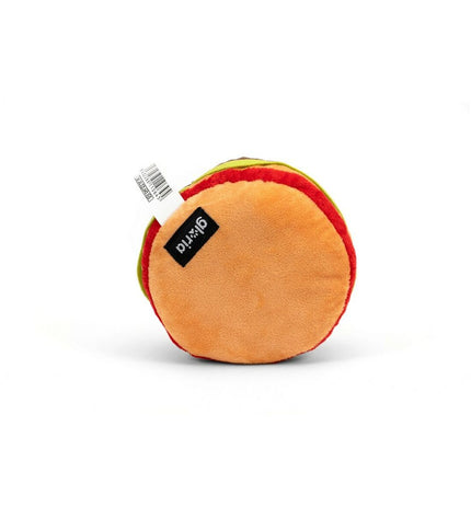 Multicolored Gloria Hamburgdog plush dog toy, polyester and polypropylene, 14 x 6 cm, soft and durable for dogs.