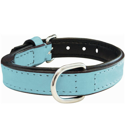 Blue padded dog collar by Gloria, 40 cm length, showing the soft, comfortable material and sturdy buckle on a white background.