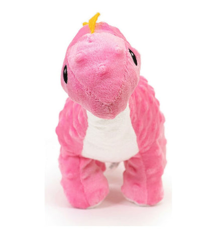 Pink dinosaur dog cuddle toy by Gloria, soft polyester and polypropylene, measuring 10x45x20 cm, for canine comfort.