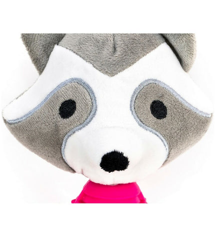 Gloria dog chew toy with sound, made of polyester, EVA rubber, and polypropylene, shaped like a raccoon for dogs.