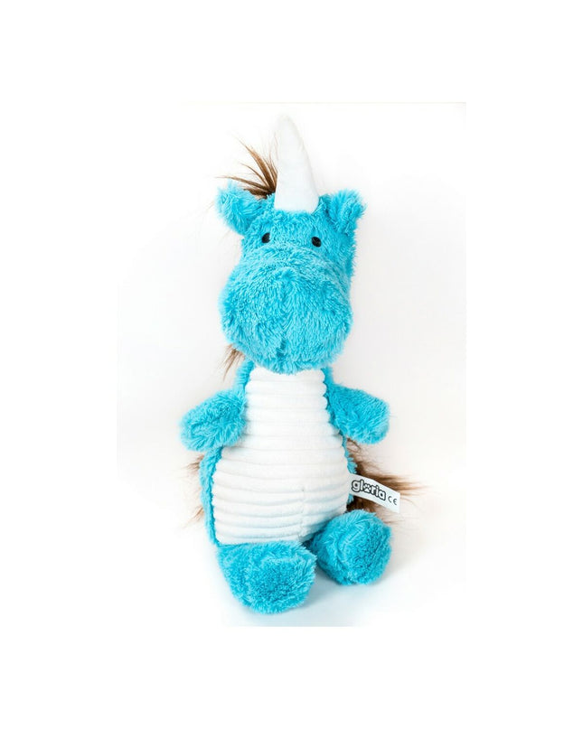 Blue Gloria dog plush toy made of polyester and polypropylene, designed for dogs to chew and play.