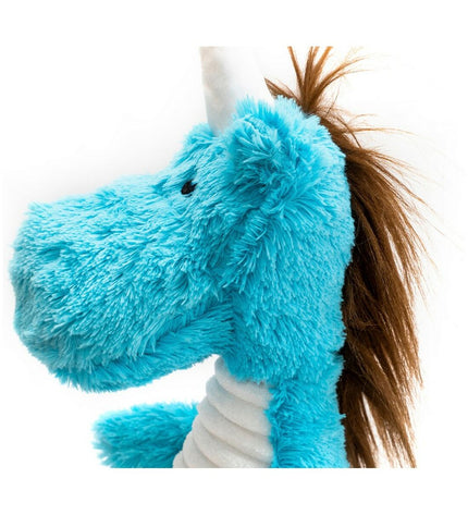 Blue Gloria dog plush toy made of polyester and polypropylene, designed for dogs to cuddle and play.