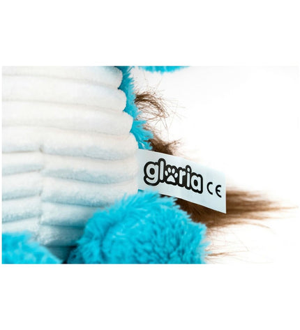 Blue Gloria dog plush toy made of polyester and polypropylene, designed for dogs to chew and play.