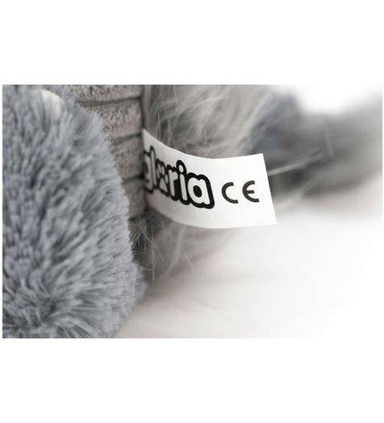 Gray Gloria dog plush toy made of polyester and polypropylene, measuring 20x35 cm, soft and durable for pets.
