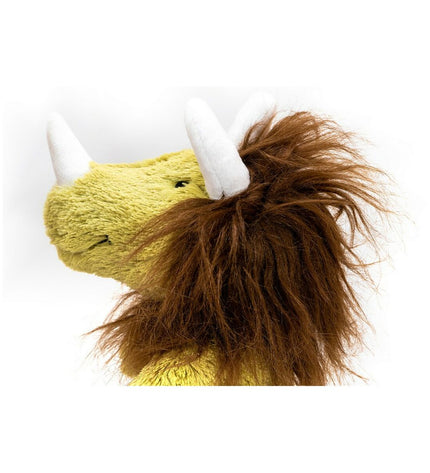 Gloria groen en oker hondenknuffel van polyester en polypropyleen, zacht en knuffelbaar voor honden, met een speelse monstervorm