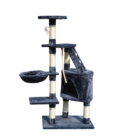Gloria Cat Tree Krabpaal voor katten in grijs polyester en hout, with sisal scratching posts, 55x40x120 cm