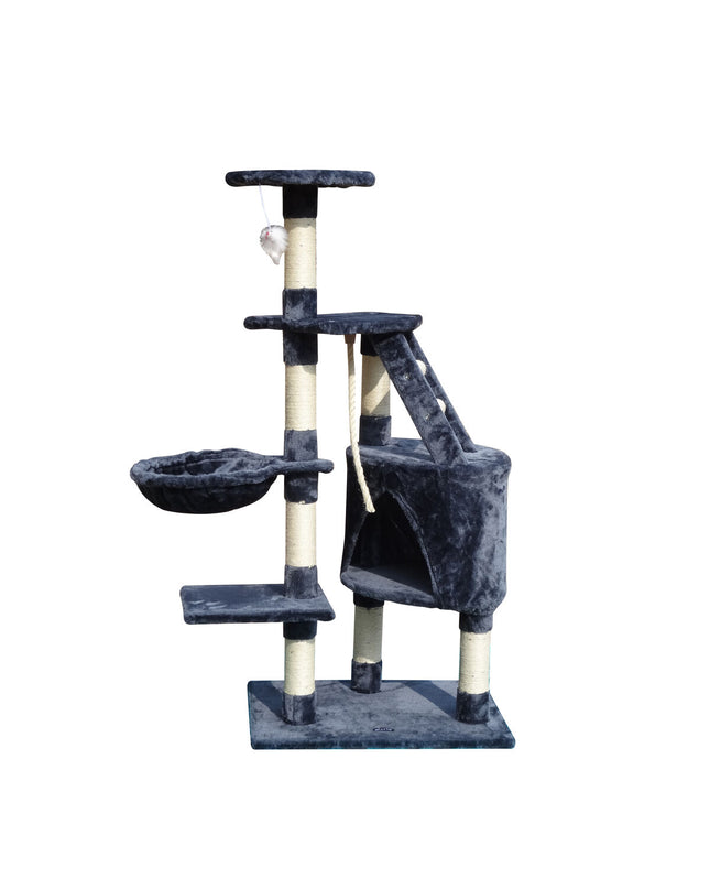 Gloria Cat Tree Krabpaal voor katten in grijs polyester en hout, with sisal scratching posts, 55x40x120 cm