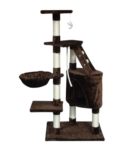 Gloria cat scratching post in brown wood with sisal and paper surfaces, measuring 55x40x120 cm, designed for feline scratching and play.