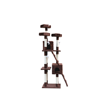 Brown Gloria cat tree post with sisal scratching surfaces and wooden structure, measuring 50x50x170 cm for feline play and climbing.
