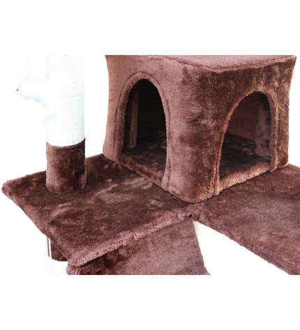 Kat krabpaal voor katten Gloria in bruin hout, 50x50x170 cm, met sisal en papier voor krabben en spelen