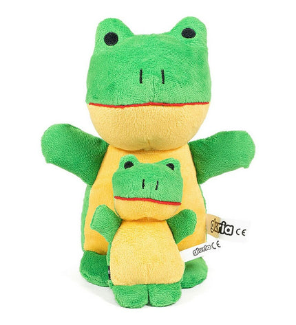 Gloria Rafiki Kikker dog plush toy for dogs, soft fabric with detailed frog design, suitable as a cuddly pet comfort toy.