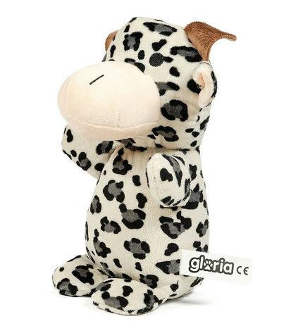 Beige Gloria Marvel dog plush toy in the shape of a cow made of polyester and polypropylene, suitable for dogs.
