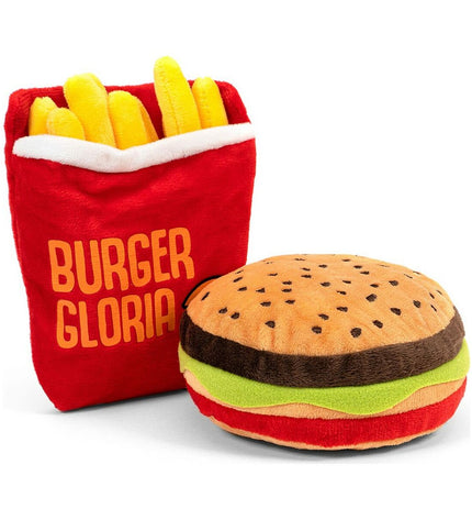 Soft plush dog toy in hamburger shape from Gloria Hamburdog Hamburgers collection, designed for dogs to chew and play.