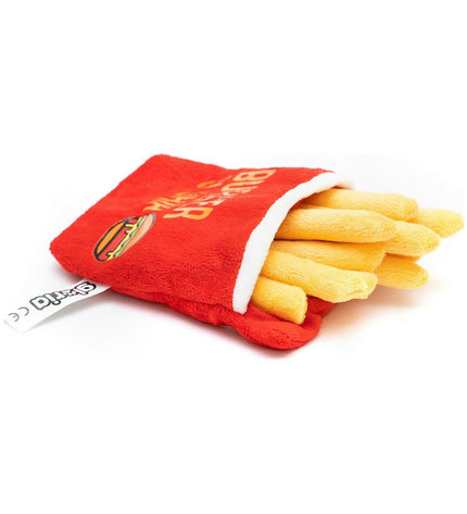 Soft dog cuddly toy Gloria Friet for dogs, plush pet toy with a realistic fry shape, designed for dogs to chew and cuddle.