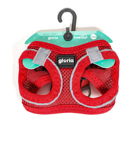 Red Gloria Air Mesh Trek Star dog harness in XXXS size (18-20 cm) with adjustable straps, designed for comfortable, secure fit.