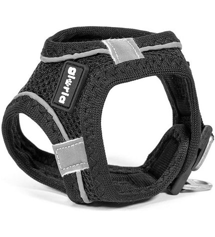 Gloria Air Mesh Trek Star adjustable black dog harness for small breeds, size XXXS (18-20 cm) with breathable mesh material.