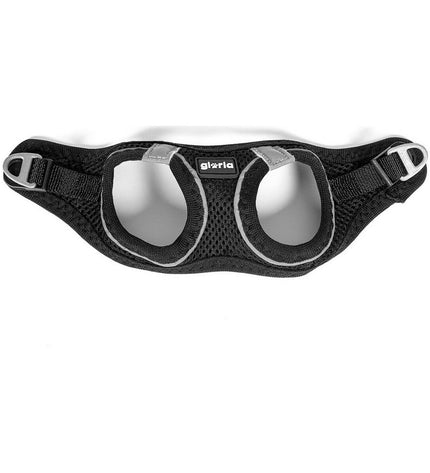 Black Gloria Air Mesh Trek Star dog harness in size XXXS (18-20 cm) with adjustable straps, designed for small dogs.