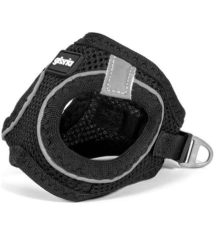 Black Gloria Air Mesh dog harness in XXXS size (18-20 cm) with adjustable straps, designed for comfortable fit and secure control.