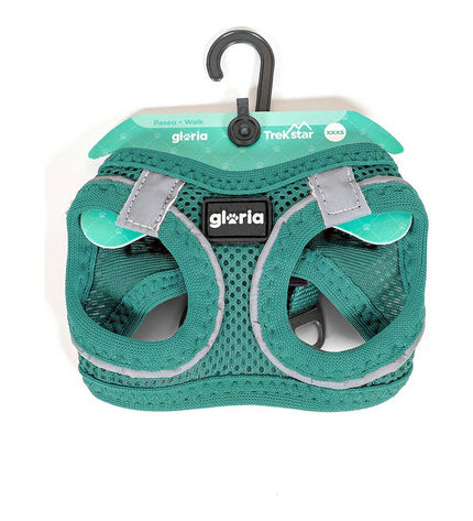 Gloria Air Mesh Trek Star adjustable turquoise dog harness for small breeds, 18-20 cm, breathable and comfortable for pets.