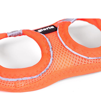 Orange Gloria Trek Star dog harness in XXS, adjustable for 24-26 cm and 28-28.6 cm neck sizes, for small dogs.