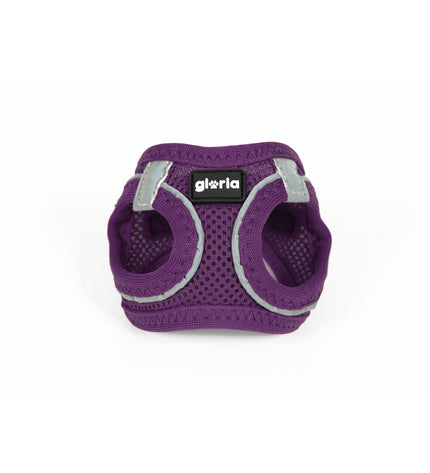 Purple Gloria Trek Star dog harness for small breeds, featuring adjustable straps for 24-26 cm and 28-28.6 cm neck sizes.