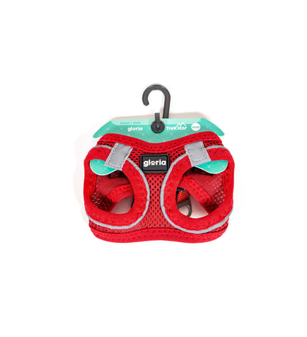 Red Gloria dog harness for small dogs, 24-26 cm or 28-28.6 cm, XXS size, made for comfortable pet walking.