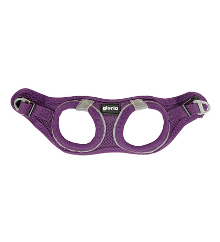 Purple Gloria Trek Star dog harness for small dogs, adjustable size 27-28 cm and 31-34.6 cm, made for comfortable fit.