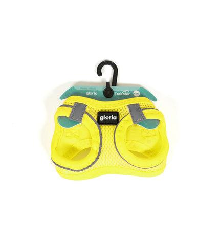 Yellow Gloria Trek Star dog harness for medium-sized dogs, adjustable 32.8-35.4 cm neck and 45-47 cm chest, with padded straps.