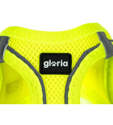Gloria Trek Star yellow dog harness for medium-sized dogs, adjustable 32.8-35.4 cm neck, 45-47 cm chest, made for comfort and control.