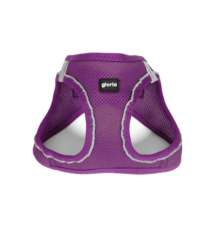 Purple Gloria Trek Star dog harness for medium-sized dogs, adjustable 32.8-35.4 cm neck and 45-47 cm chest, made for comfortable fit.