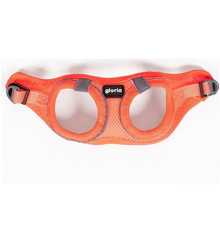 Orange adjustable Gloria Air Mesh Trek Star dog harness with breathable mesh and sturdy straps, suitable for small dogs.