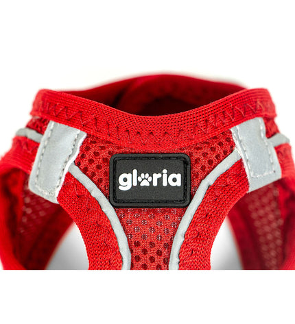 Red Gloria Trek Star dog harness for medium-sized dogs, adjustable for 33.4-35 cm neck and 51-52 cm chest.