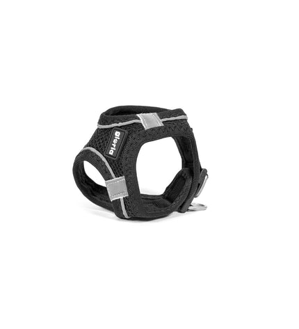 Black Gloria Trek Star dog harness for large dogs, adjustable with size 33.4-35 cm and 51-52 cm, featuring sturdy design.