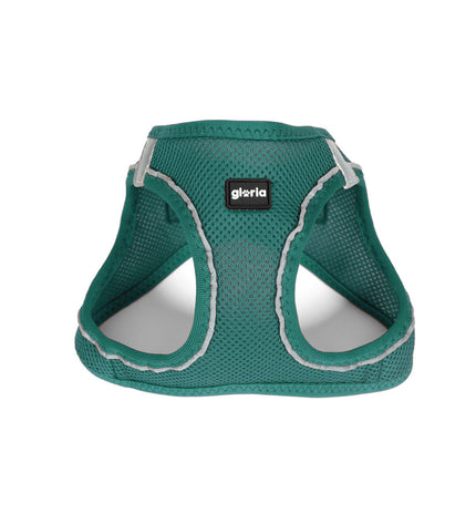 Gloria Trek Star dog harness in turquoise, size L, with adjustable straps for dogs with 33.4-35 cm and 51-52 cm neck size.